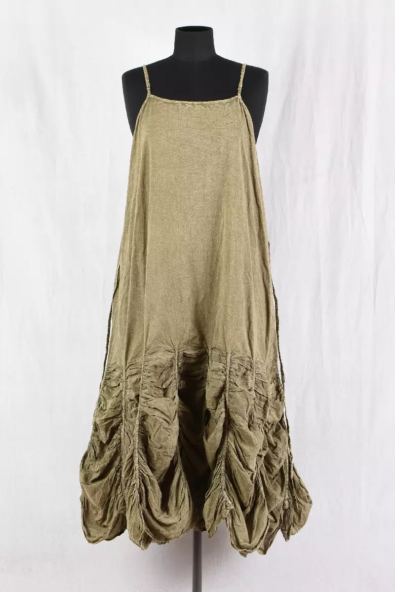 krista larson low rouched dress in moss at abby maud de face