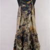 krista larson robe low rouched slip en coloris linen eco print chez abby maud de dos