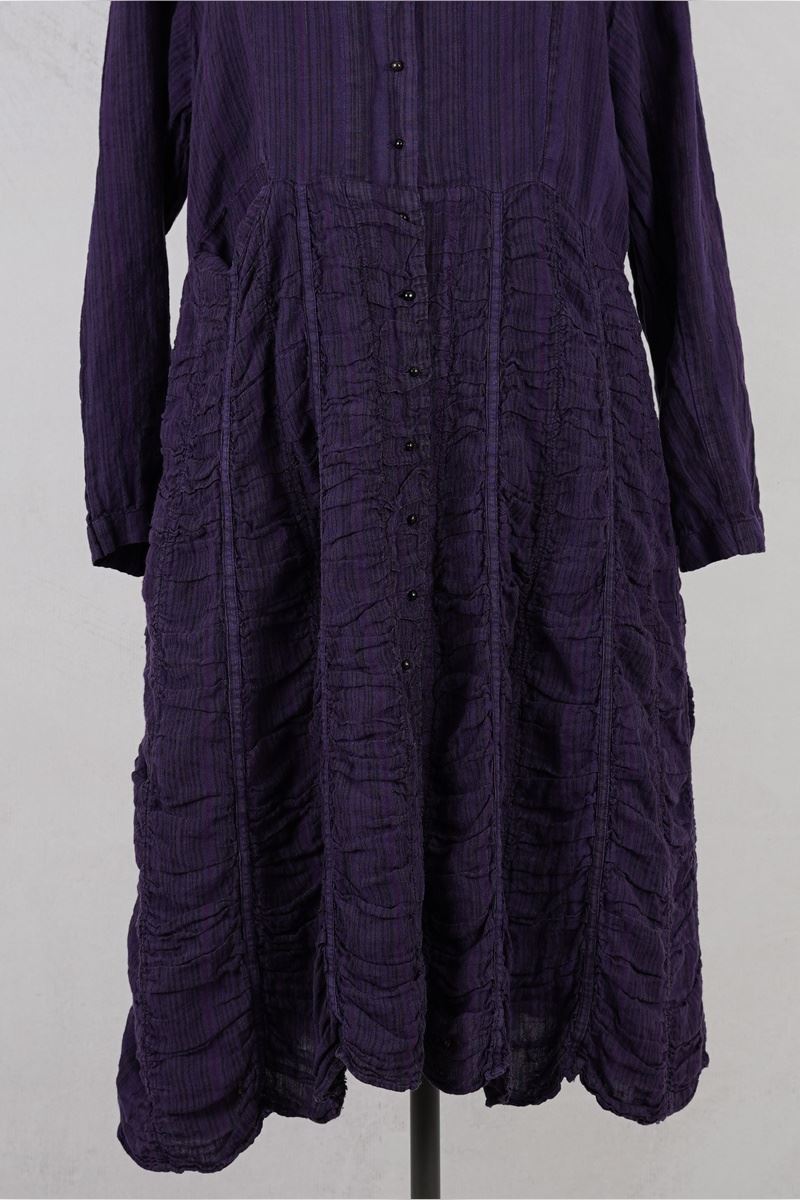 krista larson designs manteau low rouched striped eggplant abby maud face volants