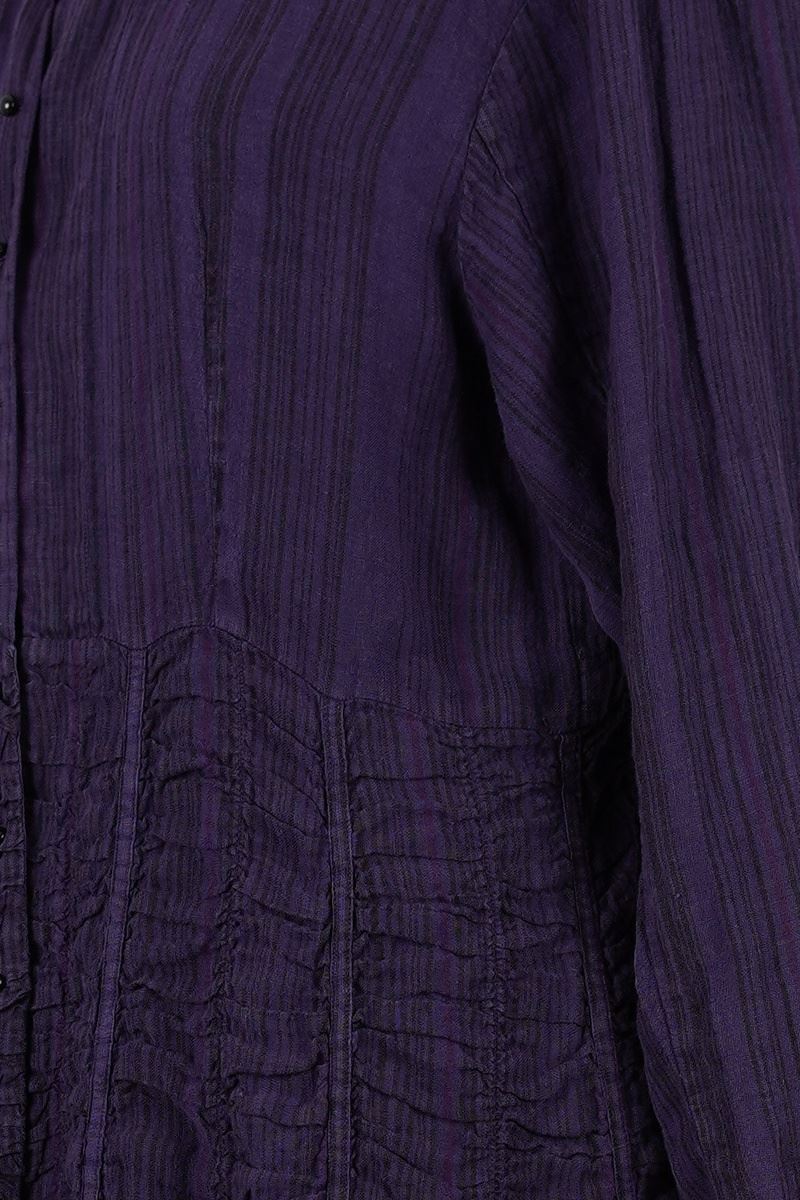 krista larson designs manteau low rouched striped eggplant abby maud profil couture