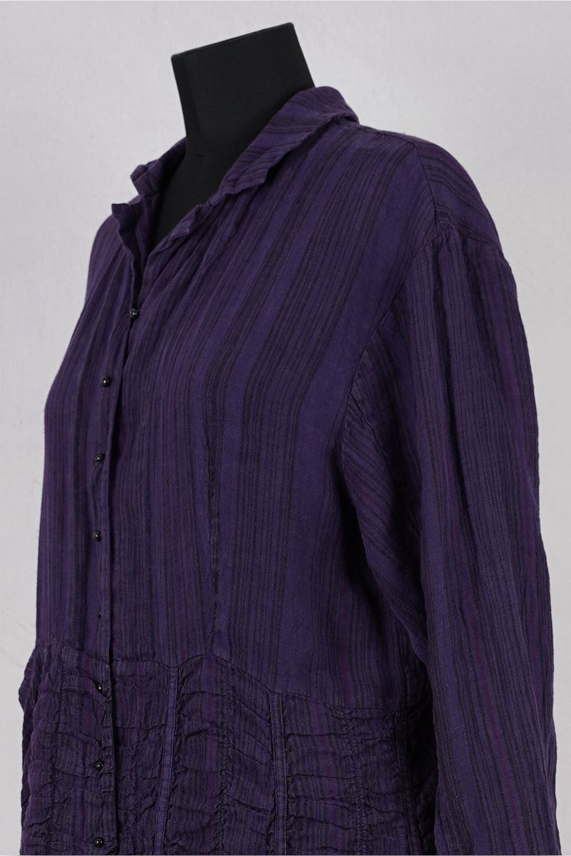 krista larson designs manteau low rouched striped eggplant abby maud profil details